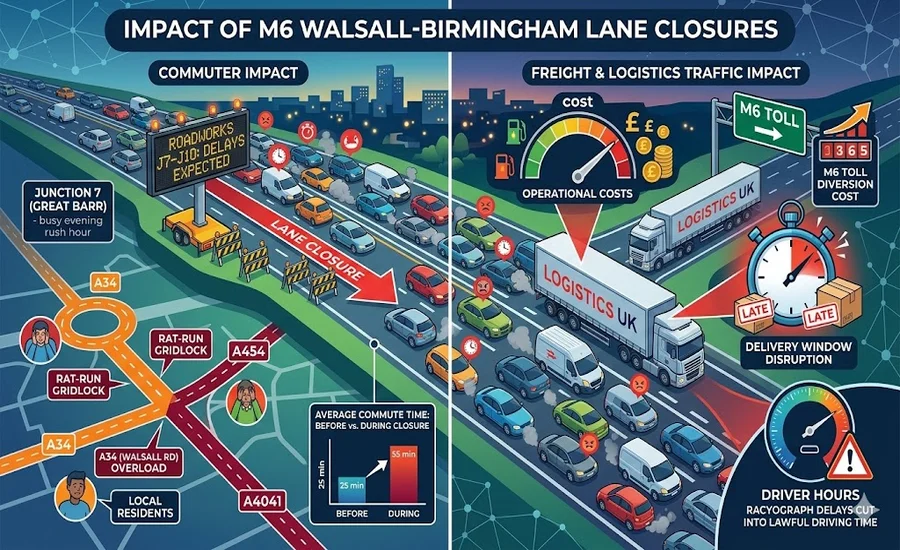 M6 Walsall Birmingham Lanes Closure