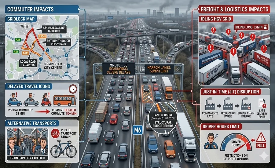 M6 Walsall Birmingham Lanes Closure